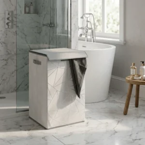 Wenko Sam Grey Rectangular Laundry Basket - Velour-Touch Hamper with Lid Intro