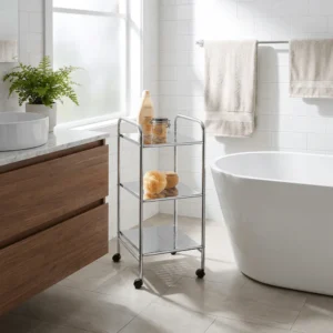 Wenko Sando 3-Tier Rolling Trolley ? Compact Chrome Storage Cart for Bathroom, Kitchen & Living Room