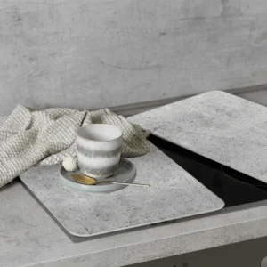Wenko Universal Glass Stove Cover Plates ? 2pc Set, Concrete Look Splash Guard & Cutting Board