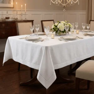 Weston Hemstitch White Cotton Tablecloth